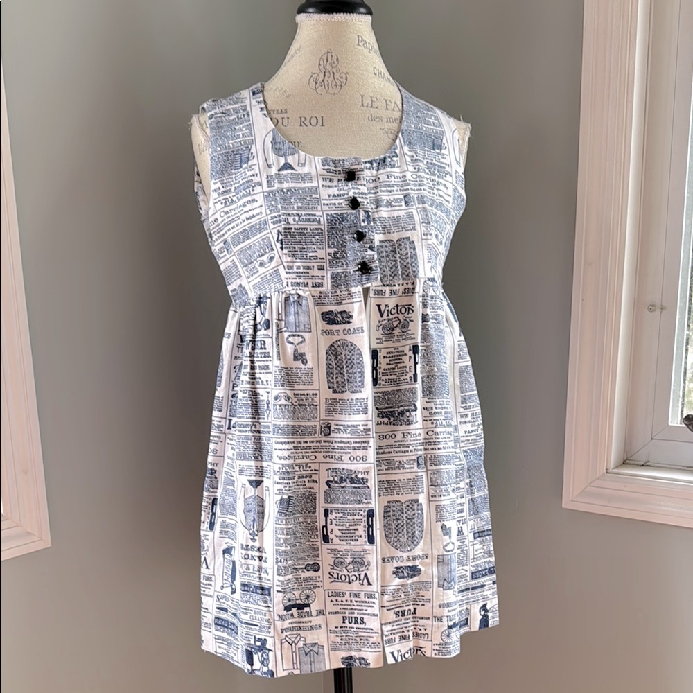 Vintage handmade newspaper print open vest top‎ tunic EVC size small
